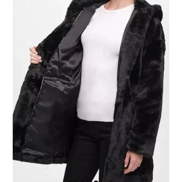 Women DKNY Black Faux Fur Hooded Coat Jacket Pockets Sz XL $380 - Picture 4 of 16